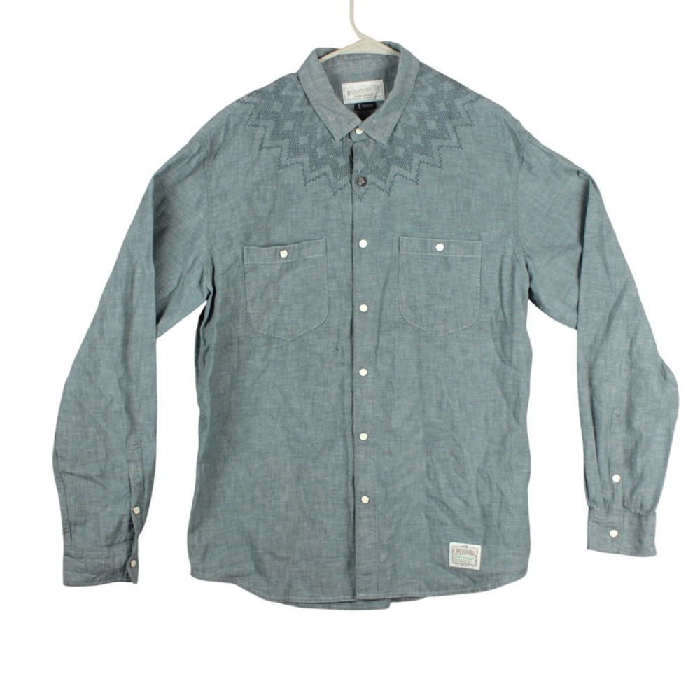Neighborhood Japan Men Size XL Denim Jean Button Up Shirt Y2K Pearl Snap